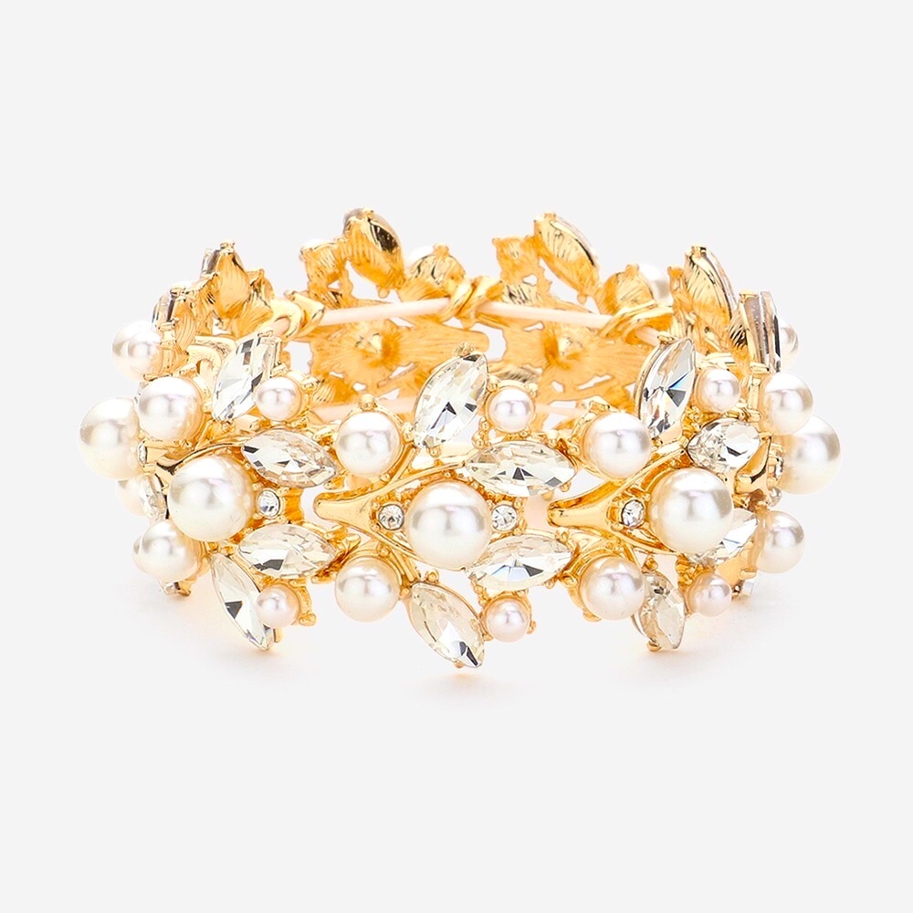 Gold & Pearl Pointed Marquise Stone Bracelet